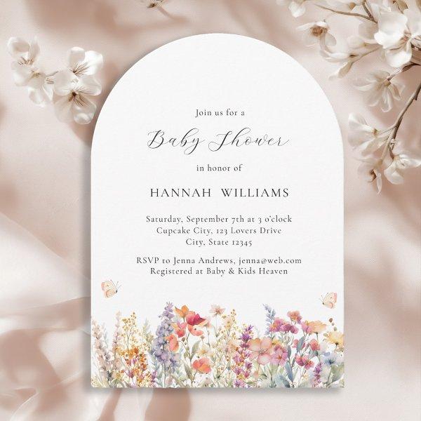 Modern, Wildflower, Baby Shower, Arch Save The Date