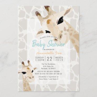 Mom & Baby Giraffe Greige Watercolor Baby Shower Invitation
