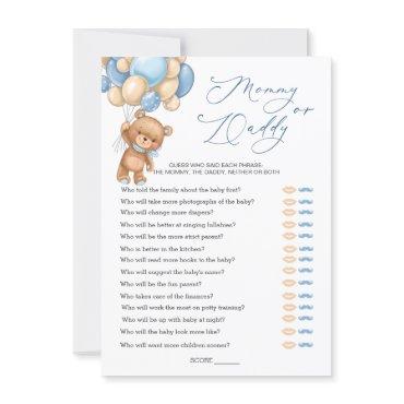 Mommy or Daddy Game Baby Shower Bear Balloons