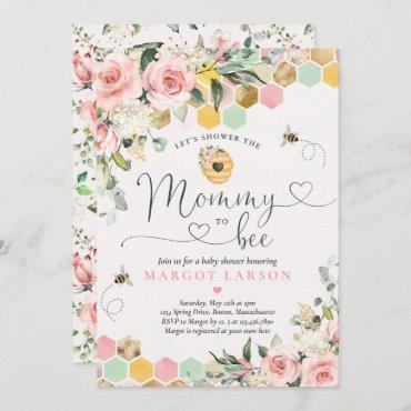 Mommy To Bee Greenery Pink & Gold Bee