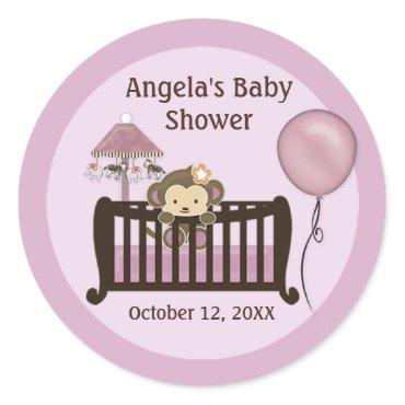 Monkey Baby Shower blank label/seal CJ-Orchid #01 Classic Round Sticker