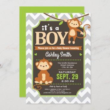 Monkey Baby Shower Invitation Boy
