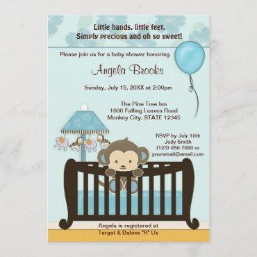 MONKEY Baby Shower Invitation Crib CJ-BLUE boy