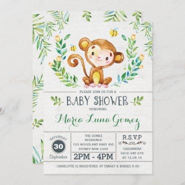 Monkey Baby Shower Jungle Baby Boy Invitation