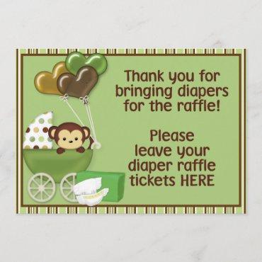 Monkey Carriage Grn Baby Shower Diaper Raffle Sign Invitation