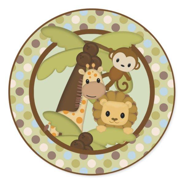 Monkey Lion Baby Shower round sticker seal JPN-M