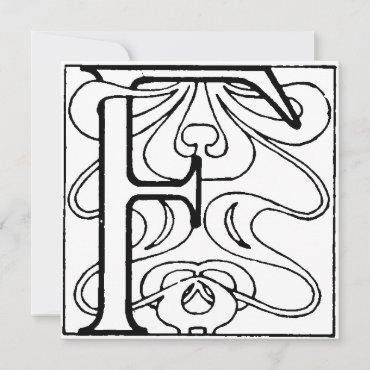 Monogram F Initial Black and White Floral Art Deco