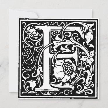 Monogram F Initial Black and White Floral Pattern