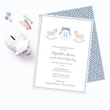Monogram Rocking Horse Baby Shower For Boy Party