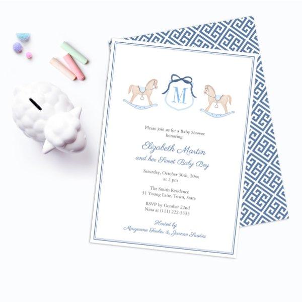 Monogram Rocking Horse Baby Shower For Boy Party