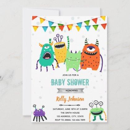 Monster baby shower birthday invitation