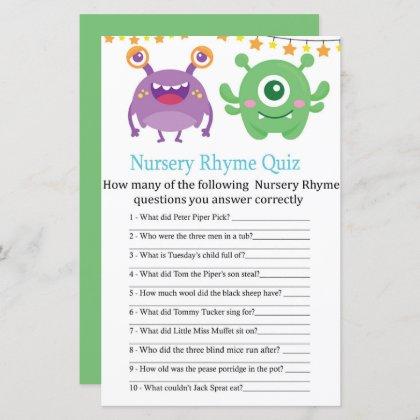Monster Nursery Rhyme Quiz baby shower game