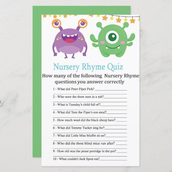Monster Nursery Rhyme Quiz baby shower game
