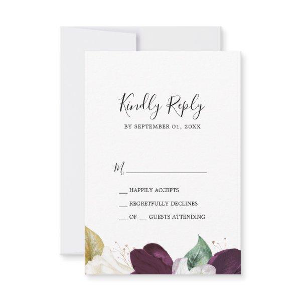 Moody Purple Blooms Simple RSVP Card