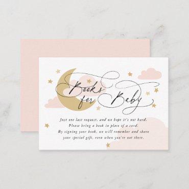 Moon and Stars Pink Book Request Baby Shower Enclosure Card