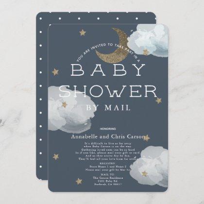 Moon, Stars & Clouds Navy Baby Shower by Mail