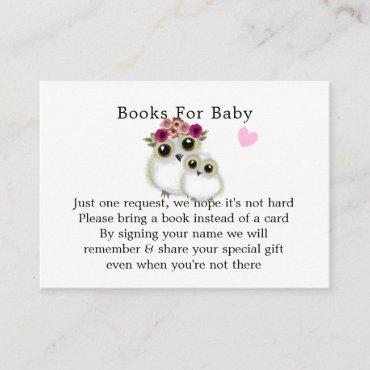 Mother Baby Cute Owl Baby Girl Shower Book Request Enclosure Card