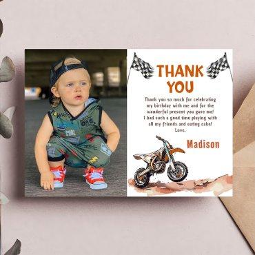 Motorcycle Dirt Bike Birthday Photo Thank You Card