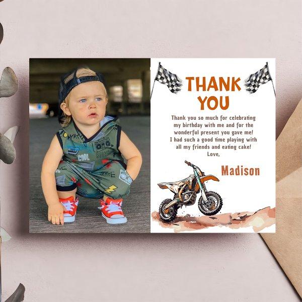 Motorcycle Dirt Bike Birthday Photo Thank You Card