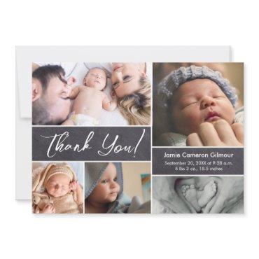 Multiple pictures Newborn Custom Name stats Thank You Card