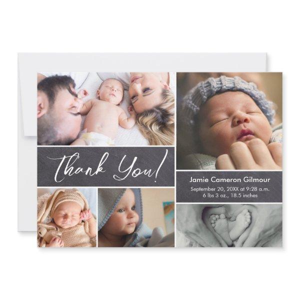 Multiple pictures Newborn Custom Name stats Thank You Card