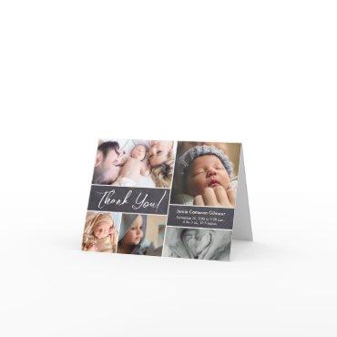 Multiple pictures Newborn Custom Name stats Thank You Card