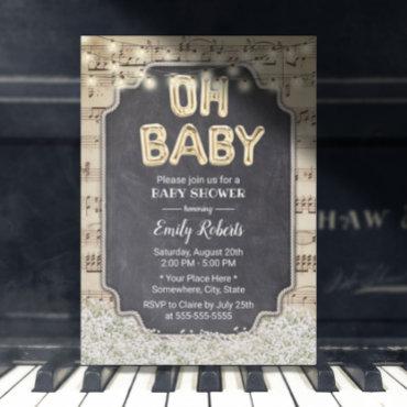 Music Oh Baby Shower Rustic Baby's Breath Floral