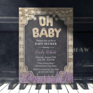 Music Oh Baby Shower Rustic Lavender Floral