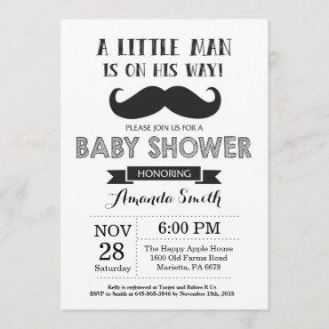 Mustache Baby Shower Invitation Black and Gray