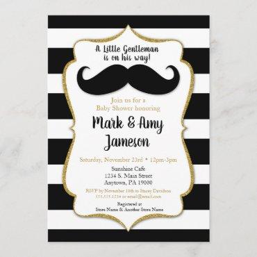 Mustache Baby Shower Invitation Horizontal Stripes