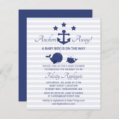 Nautical Achors Away Blue Baby Shower Invitation