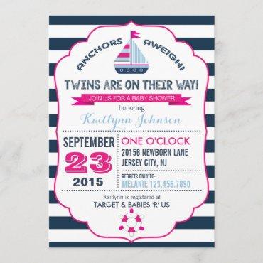 Nautical Anchor and Stripe Baby Shower Invitation