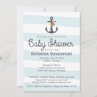 Nautical Anchor Baby Shower Invitation - Boy, Girl