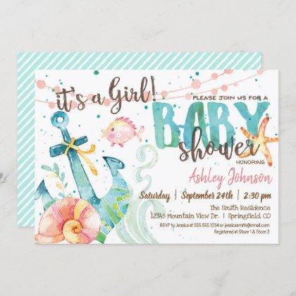 Nautical Anchor Baby Shower invitation, Girl Invitation