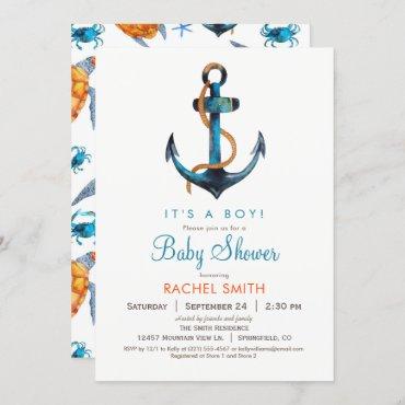 Nautical Anchor Boy Baby Shower Invitation