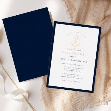 Nautical Anchor Coastal Boy Baby Shower Rose Gold Foil