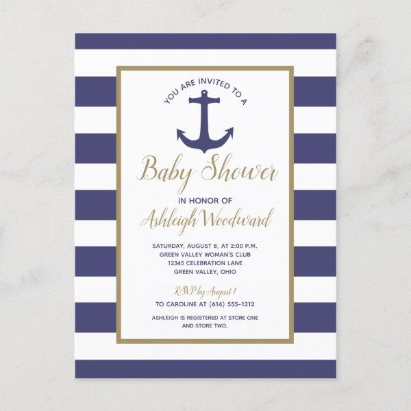 Nautical Anchor Navy Blue Striped Boy  Postcard