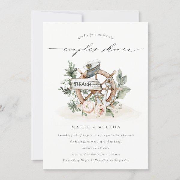 Nautical Anchor Wheel Floral Couples Shower Invite