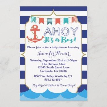 Nautical Baby Boy Shower Invitation Navy Blue