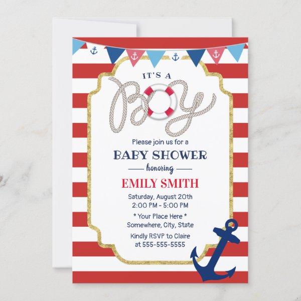 Nautical Baby Boy Shower Navy Anchor Red Stripes