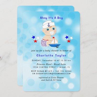 Nautical Baby Shower Boy Sailor Cute Blue Invitation