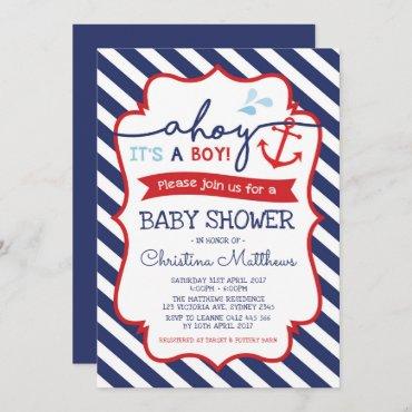 Nautical Baby Shower Invitation Ahoy It's a Boy!