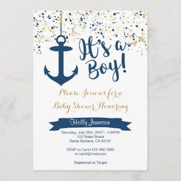 Nautical Baby Shower Invitation- Navy and Gold Invitation