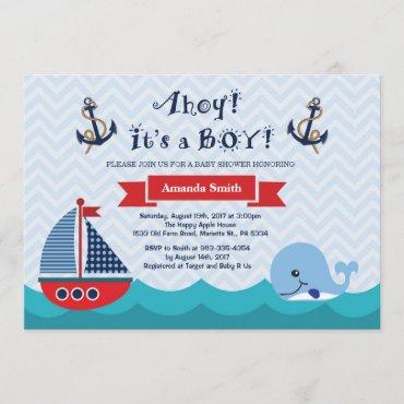Nautical Baby Shower Invitation Navy Red and Blue