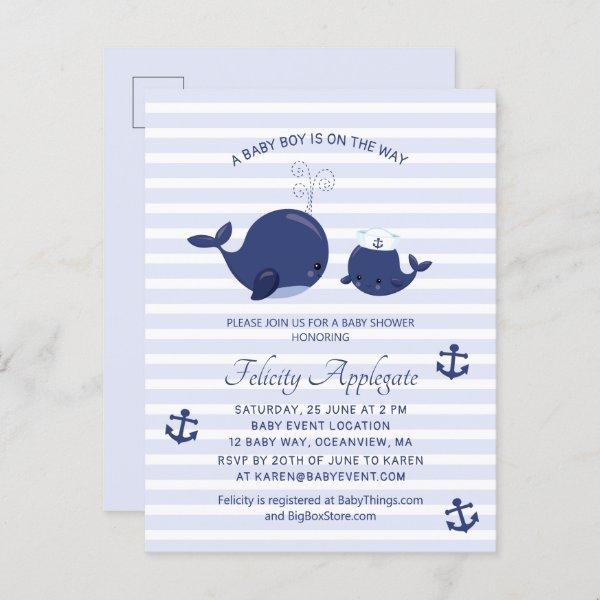 Nautical Blue Whales Anchors Boy  Postcard