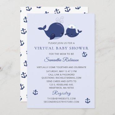 Nautical Blue Whales Virtual Baby Shower Invitation