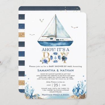 Nautical Boat Ahoy It's a Boy Baby Shower by Mail Invitation