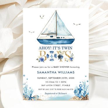 Nautical Boat Ahoy It's Twin Boys Baby Shower