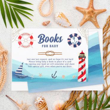 Nautical boat blue red baby shower bring a book enclosure card