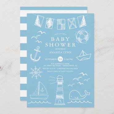 Nautical boat Boy Baby Shower Invitation